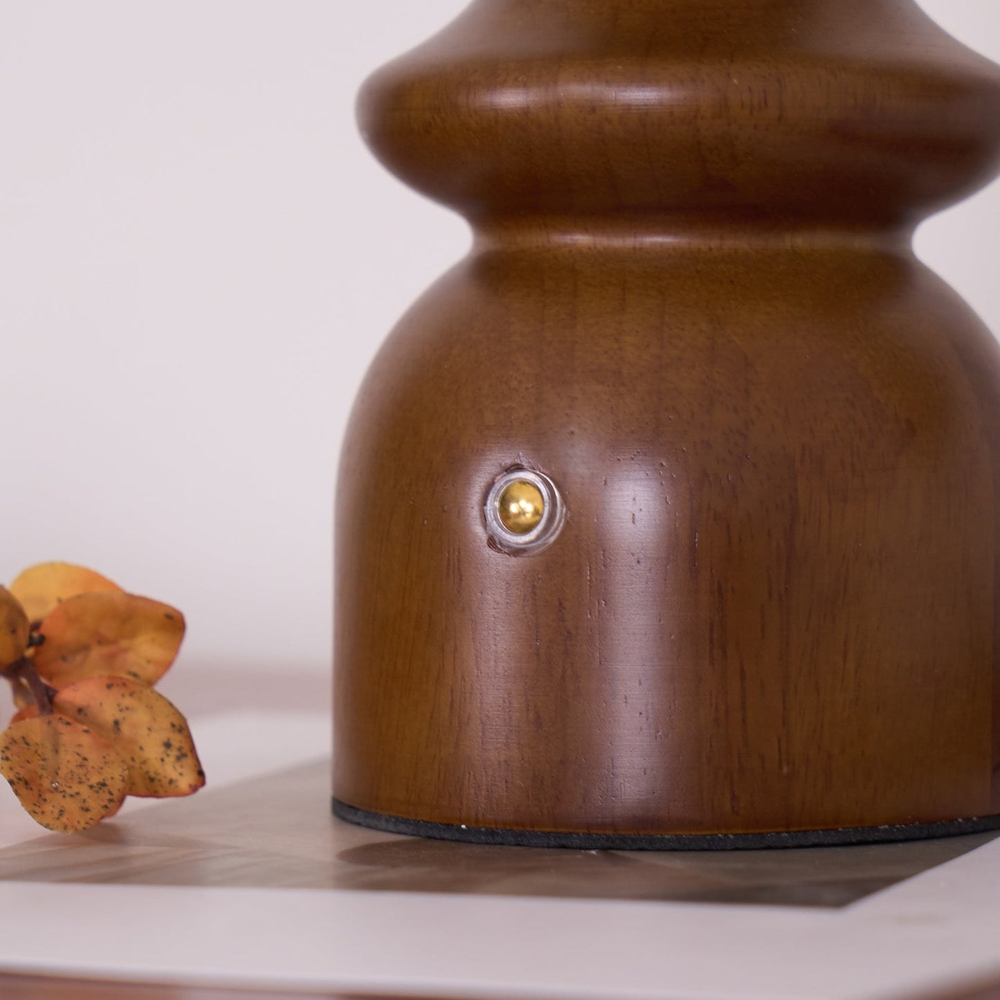 Table Lamp | Walnut Wood & Glass, Mushroom Design, LED | Amber Shade, Gold Finish
