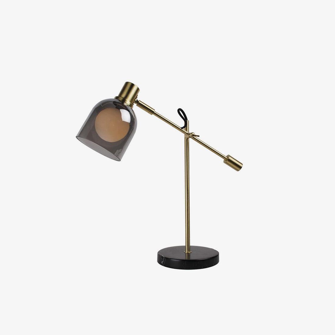 Table Lamp | Metal & Black Marble | Adjustable Smoked Glass Shade