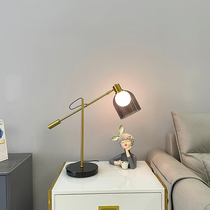 Table Lamp | Metal & Black Marble | Adjustable Smoked Glass Shade