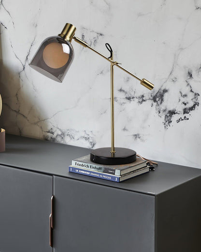 Table Lamp | Metal & Black Marble | Adjustable Smoked Glass Shade