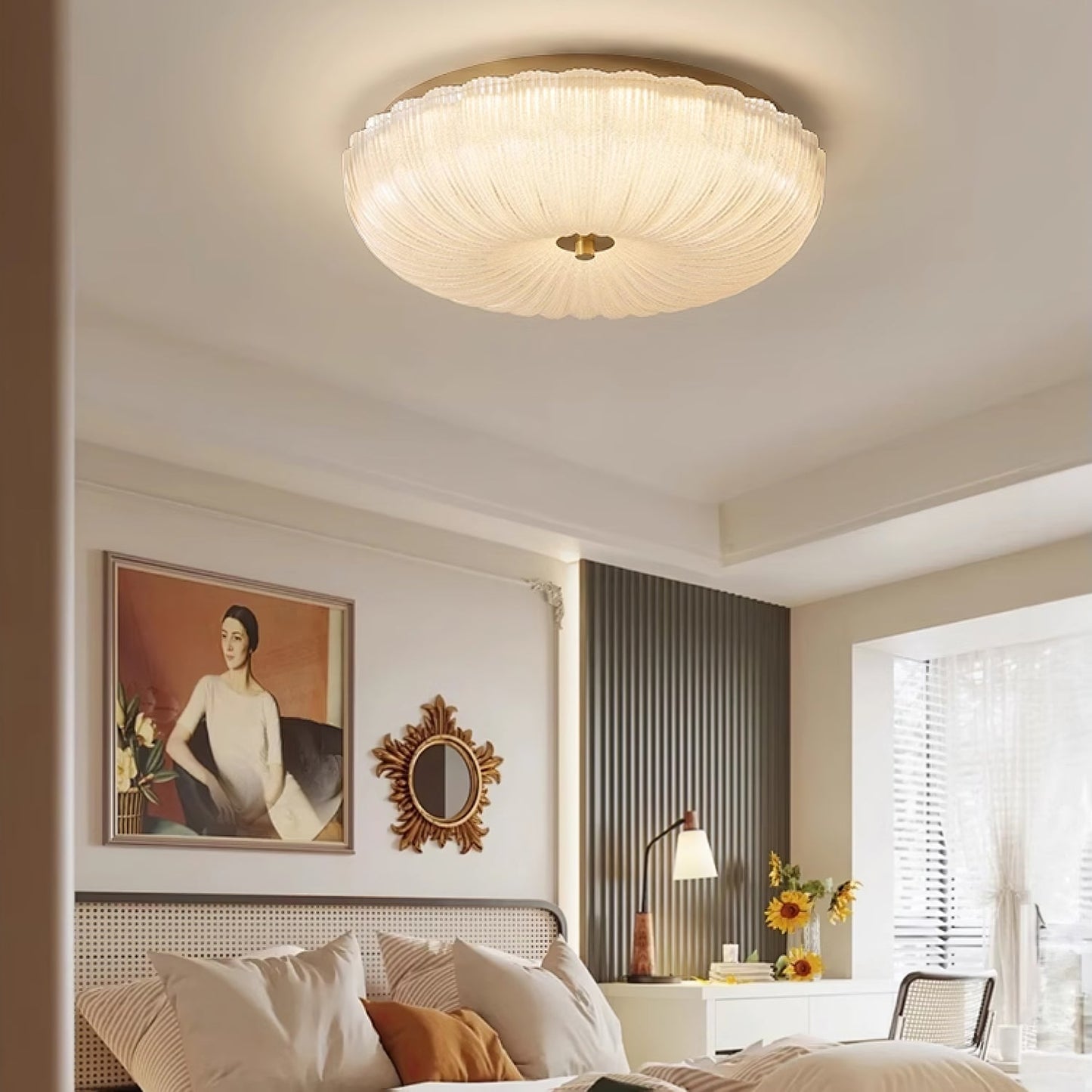 Ripple Glass Ceiling Light | Frosted White Glass & Gold Metal | Multiple Sizes Available