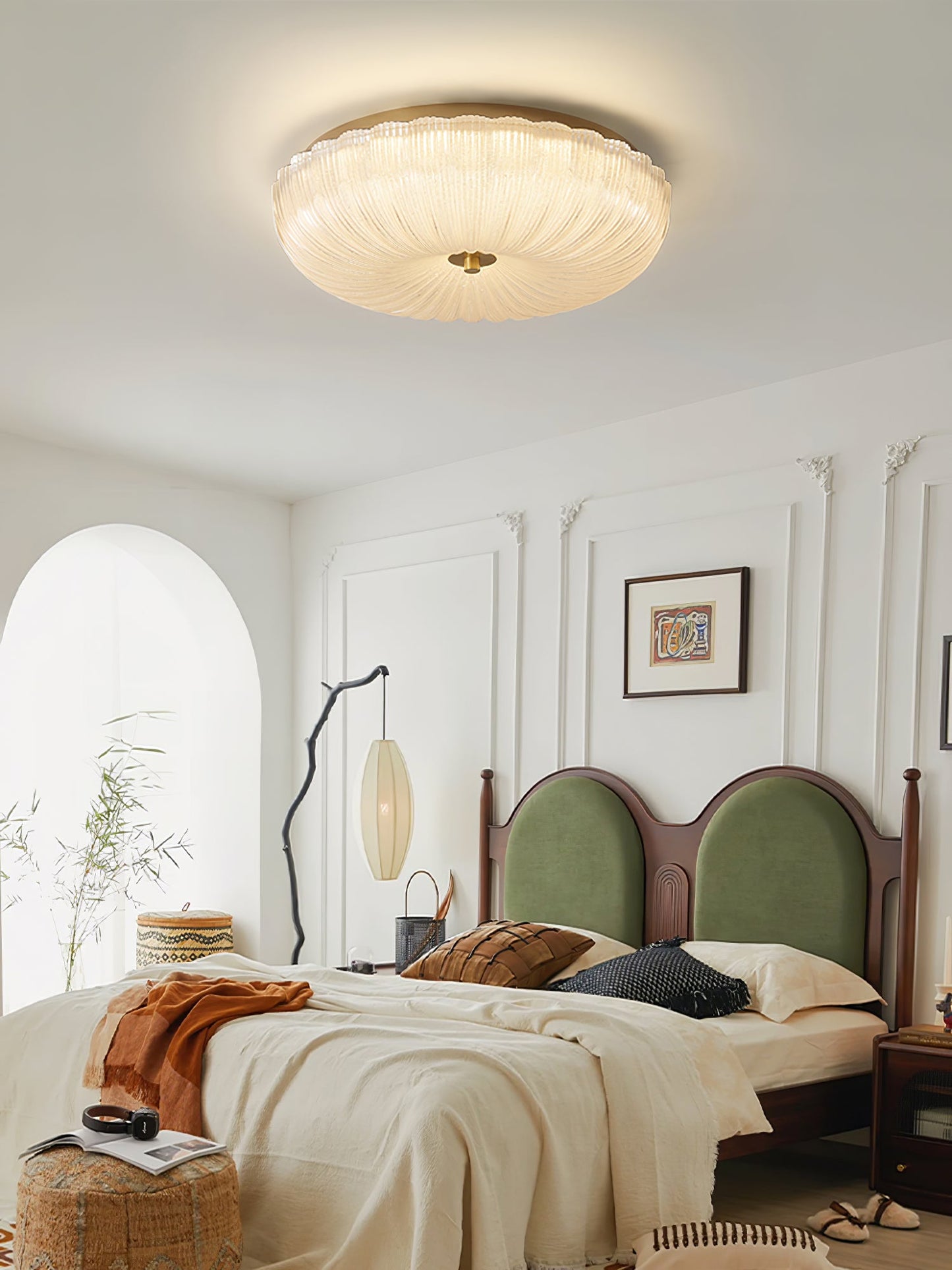 Ripple Glass Ceiling Light | Frosted White Glass & Gold Metal | Multiple Sizes Available