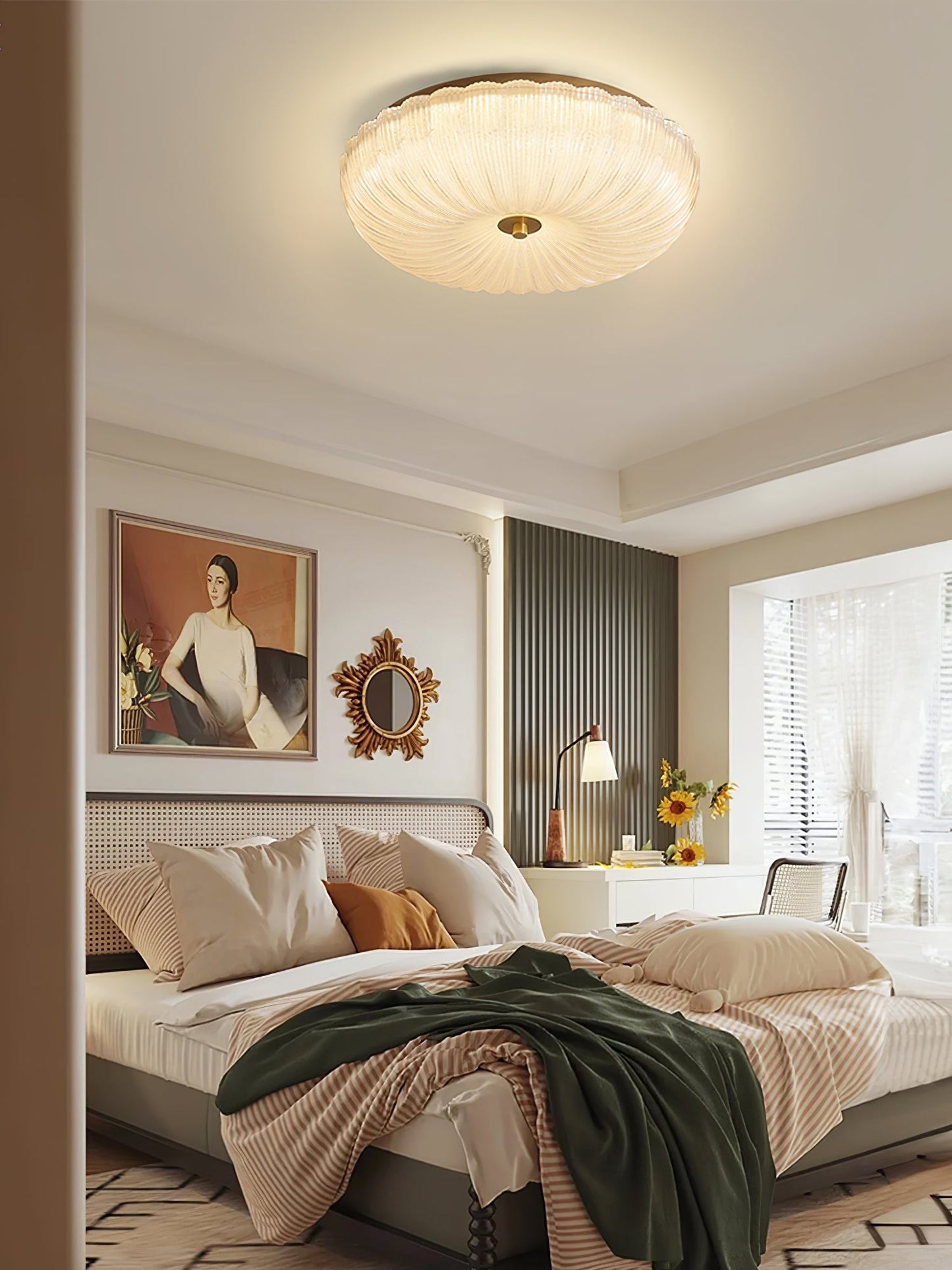 Ripple Glass Ceiling Light | Frosted White Glass & Gold Metal | Multiple Sizes Available