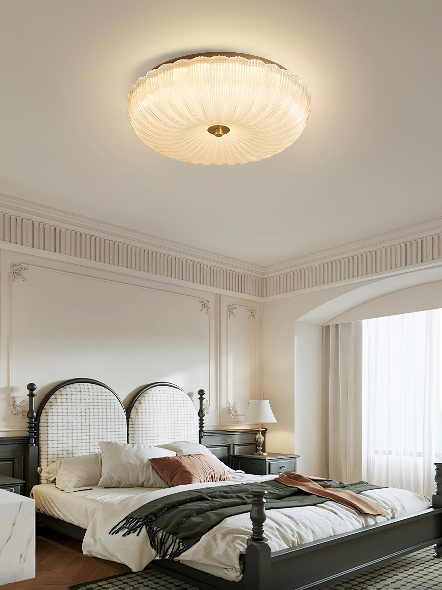 Ripple Glass Ceiling Light | Frosted White Glass & Gold Metal | Multiple Sizes Available