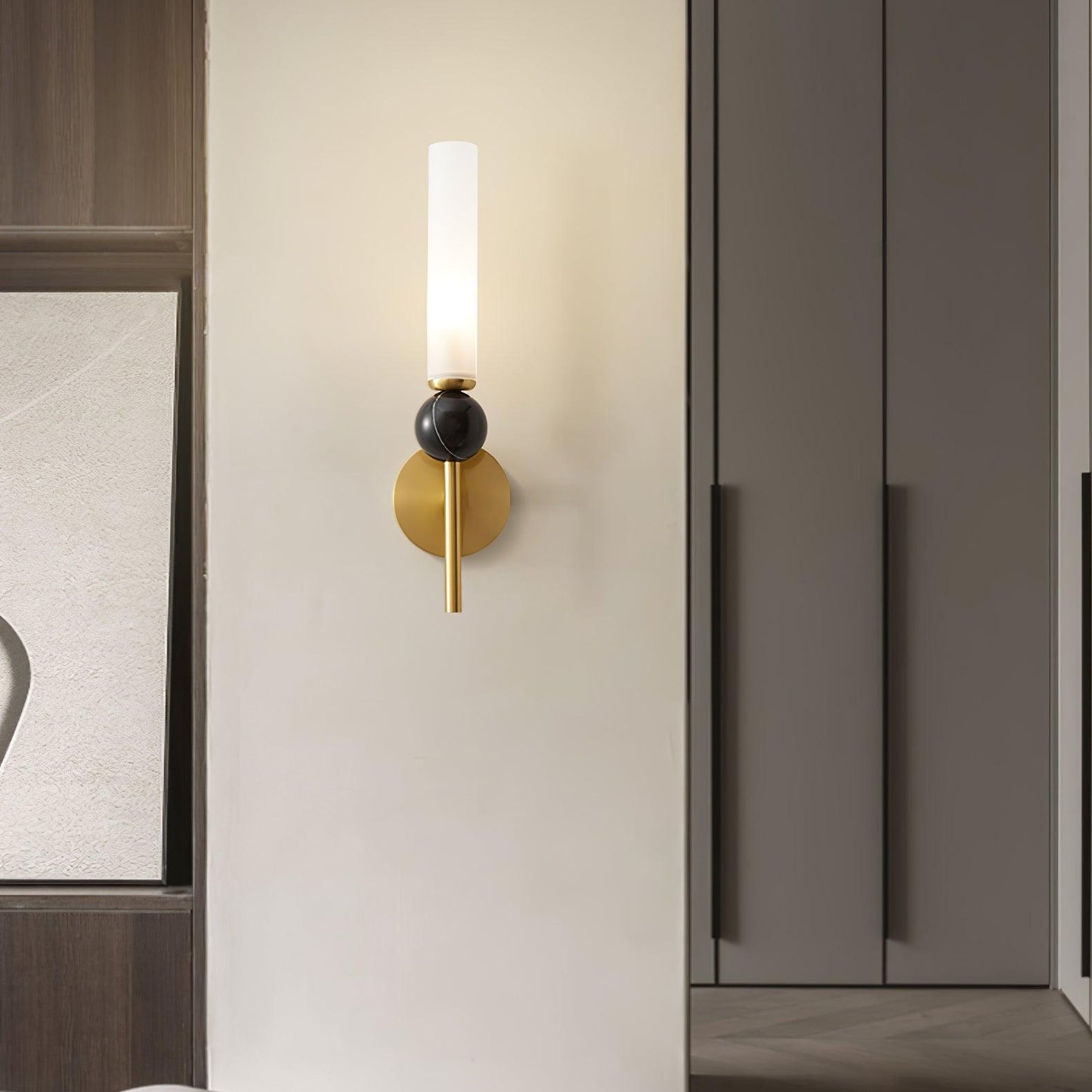 Marble Vertical Wall Lamp | Brass & Acrylic | Black, White, Green Marble