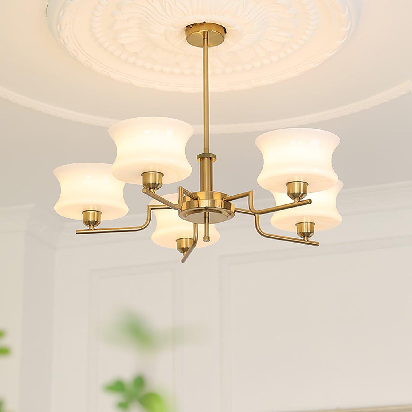 Belue Chandelier | Vintage Gold Metal & Glass | 3 or 5 Heads