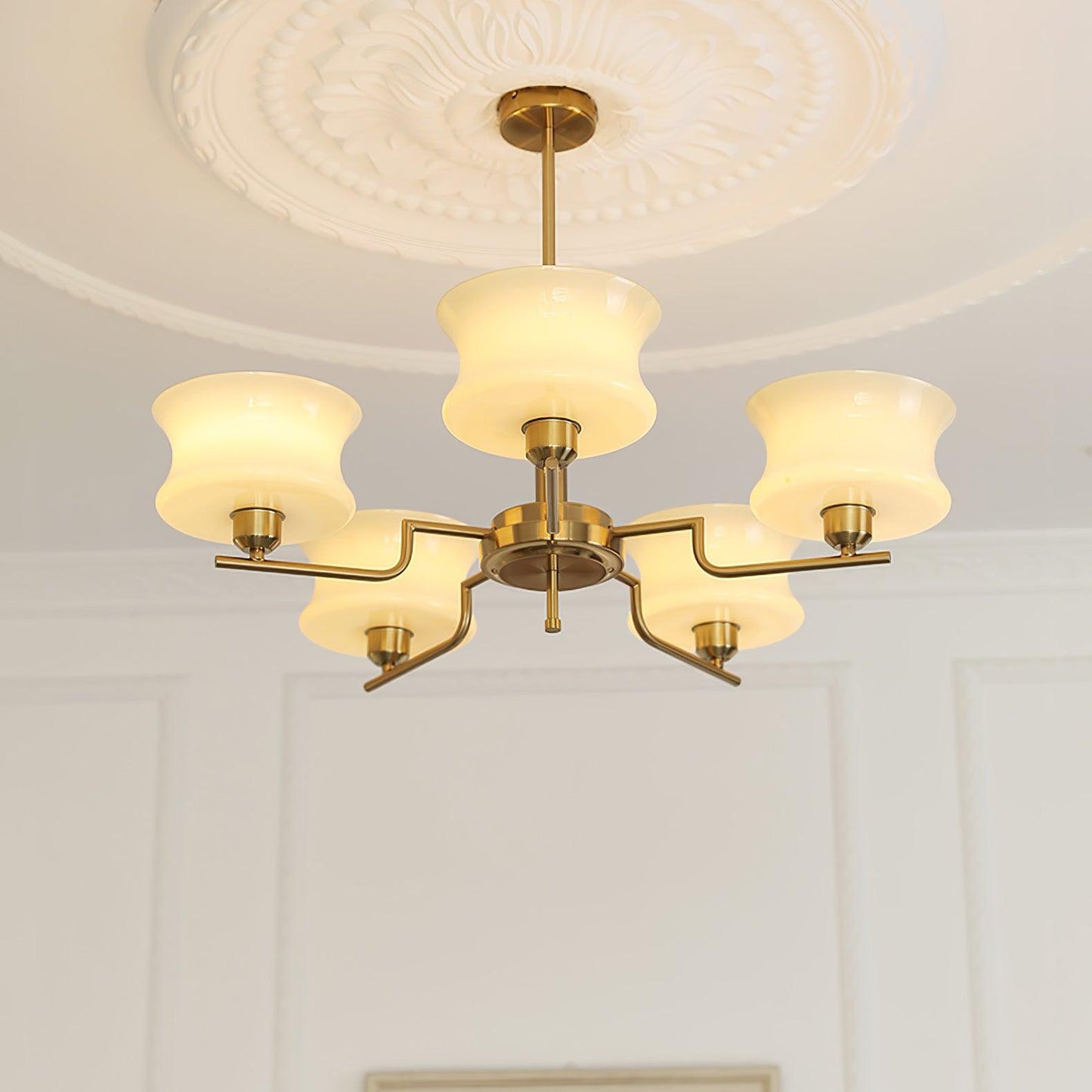 Belue Chandelier | Vintage Gold Metal & Glass | 3 or 5 Heads