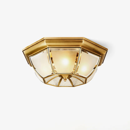 Bowl Shaped Brass Ceiling Lamp | Brass & Glass | White Shade
