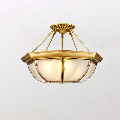 Bowl Shaped Brass Ceiling Lamp | Brass & Glass | White Shade
