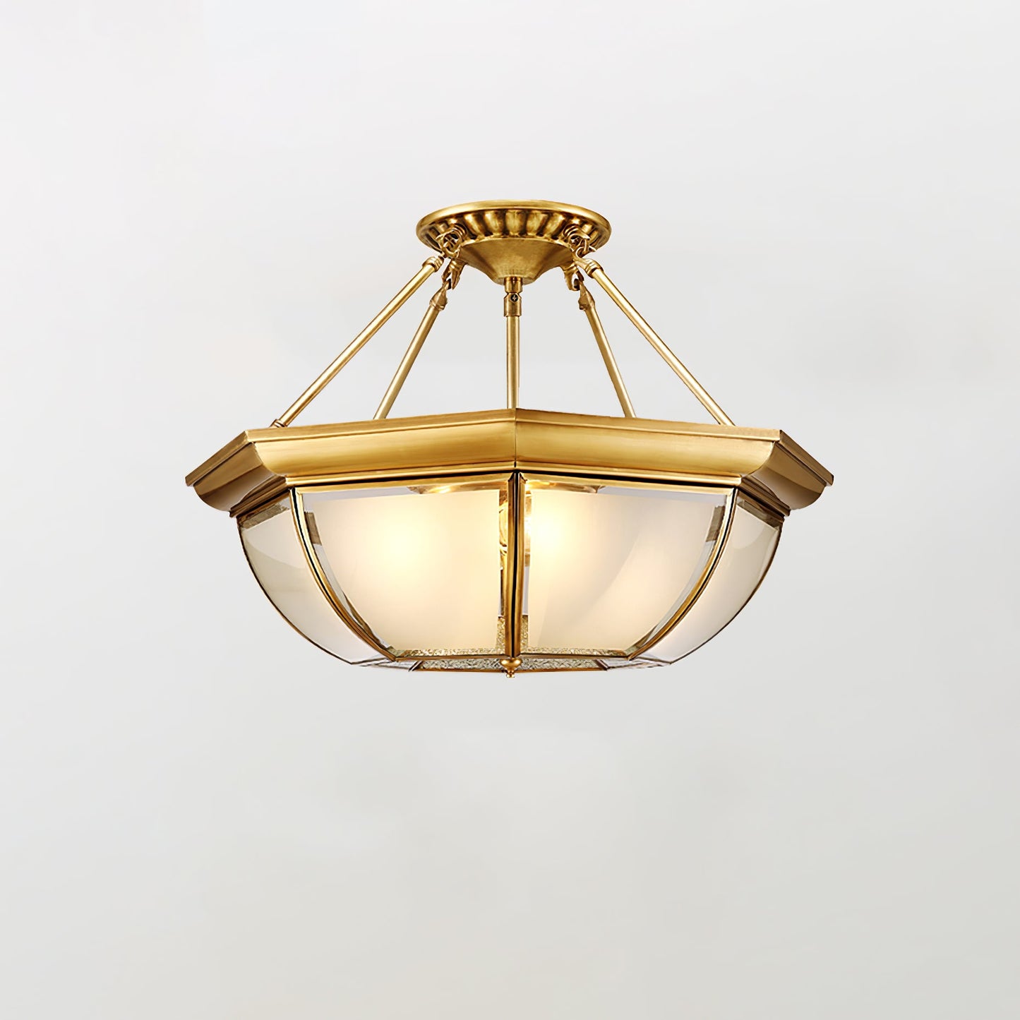 Bowl Shaped Brass Ceiling Lamp | Brass & Glass | White Shade