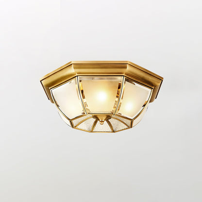 Bowl Shaped Brass Ceiling Lamp | Brass & Glass | White Shade