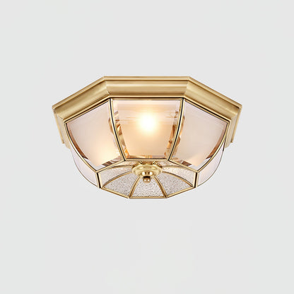 Bowl Shaped Brass Ceiling Lamp | Brass & Glass | White Shade