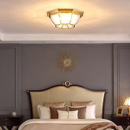 Bowl Shaped Brass Ceiling Lamp | Brass & Glass | White Shade