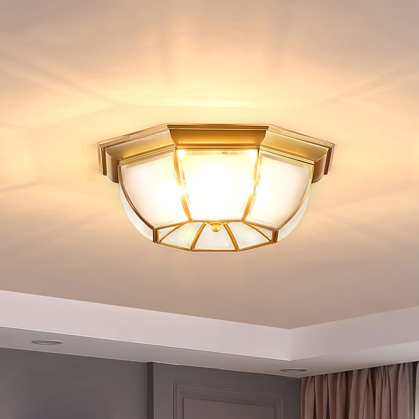 Bowl Shaped Brass Ceiling Lamp | Brass & Glass | White Shade