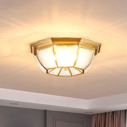 Bowl Shaped Brass Ceiling Lamp | Brass & Glass | White Shade