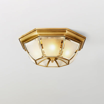 Bowl Shaped Brass Ceiling Lamp | Brass & Glass | White Shade