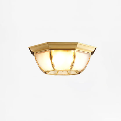 Bowl Shaped Brass Ceiling Lamp | Brass & Glass | White Shade