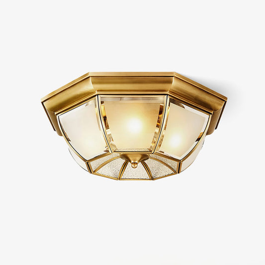 Bowl Shaped Brass Ceiling Lamp | Brass & Glass | White Shade