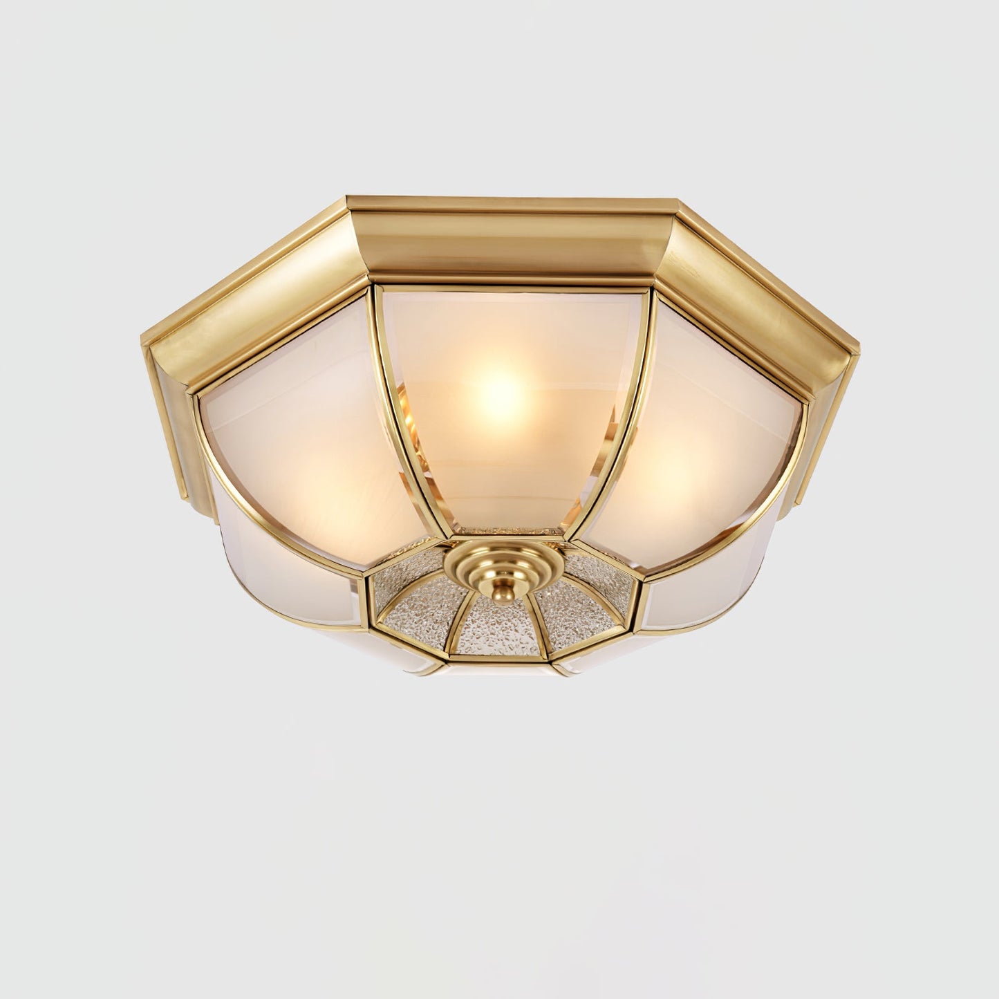 Bowl Shaped Brass Ceiling Lamp | Brass & Glass | White Shade