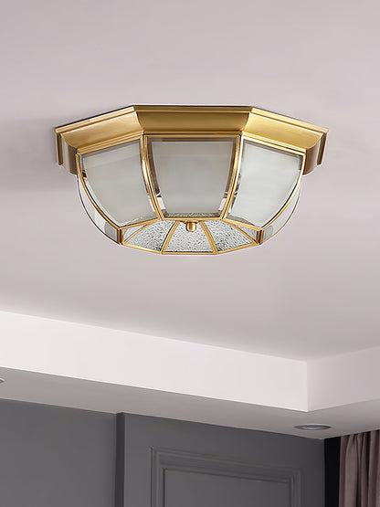 Bowl Shaped Brass Ceiling Lamp | Brass & Glass | White Shade