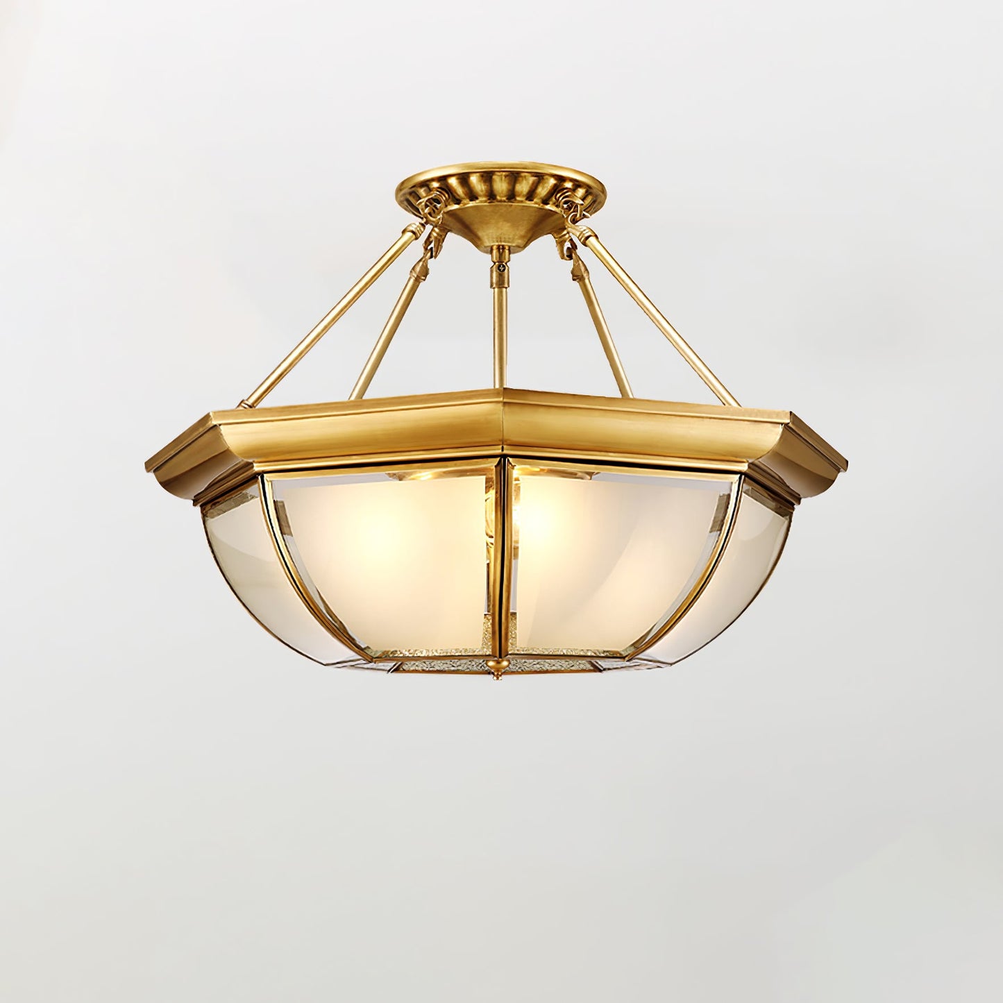 Bowl Shaped Brass Ceiling Lamp | Brass & Glass | White Shade
