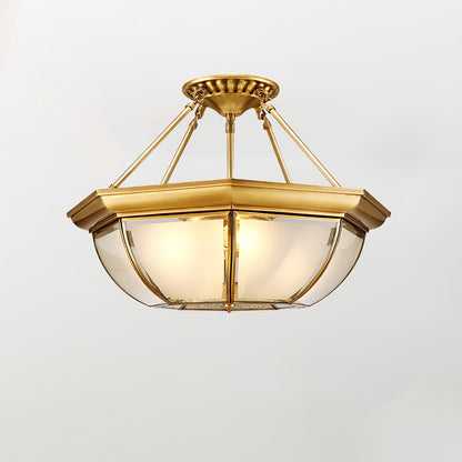 Bowl Shaped Brass Ceiling Lamp | Brass & Glass | White Shade
