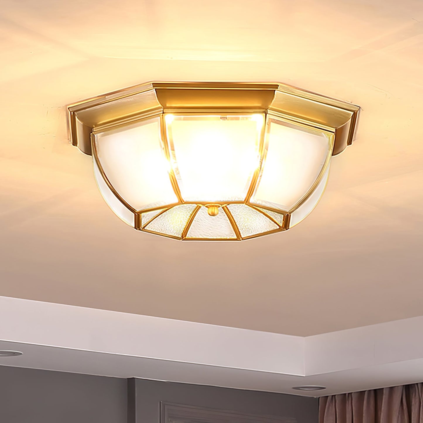Bowl Shaped Brass Ceiling Lamp | Brass & Glass | White Shade