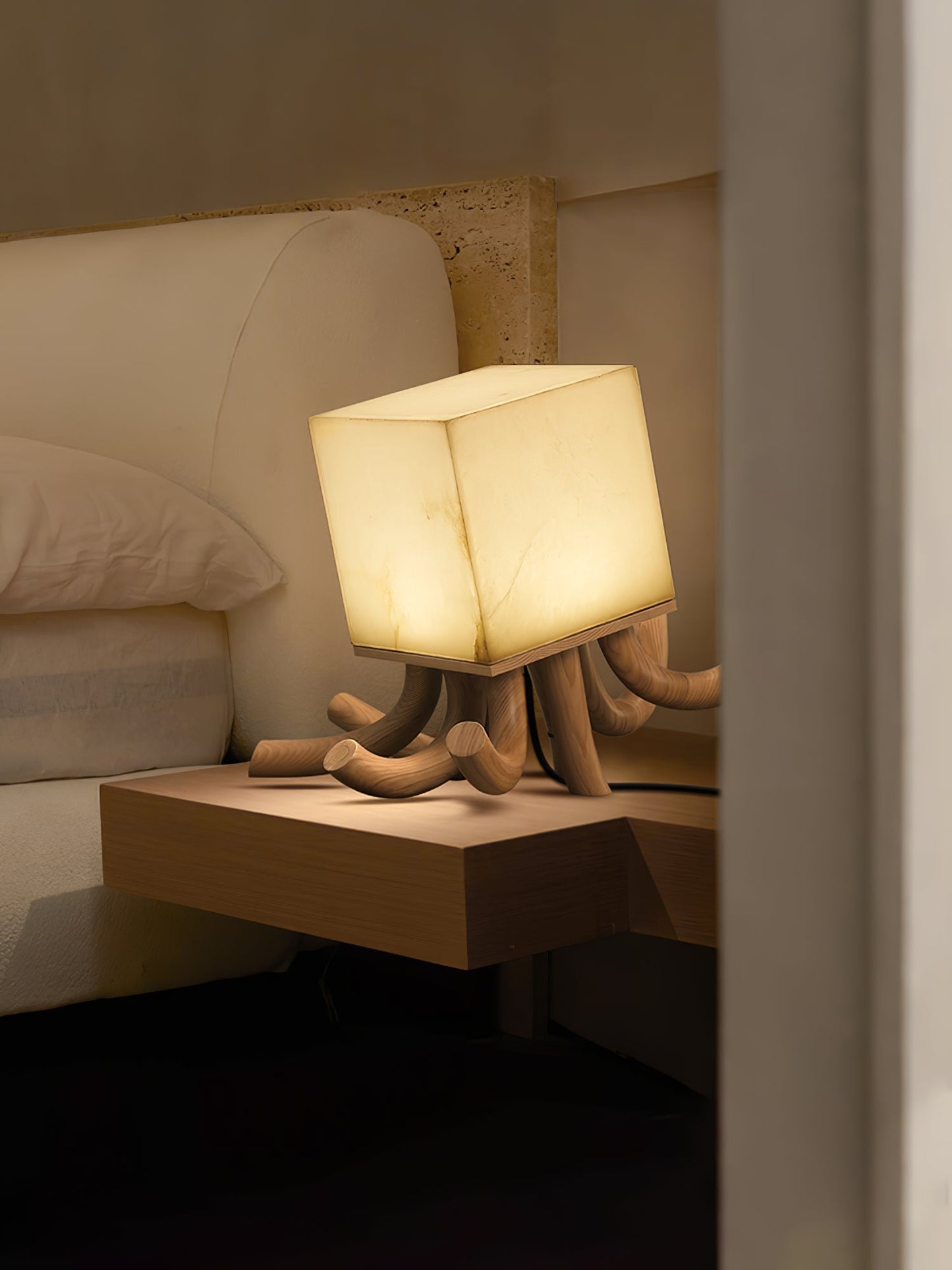 Octavia Table Lamp | Hand-Carved Wood & Alabaster | 39cm or 55cm