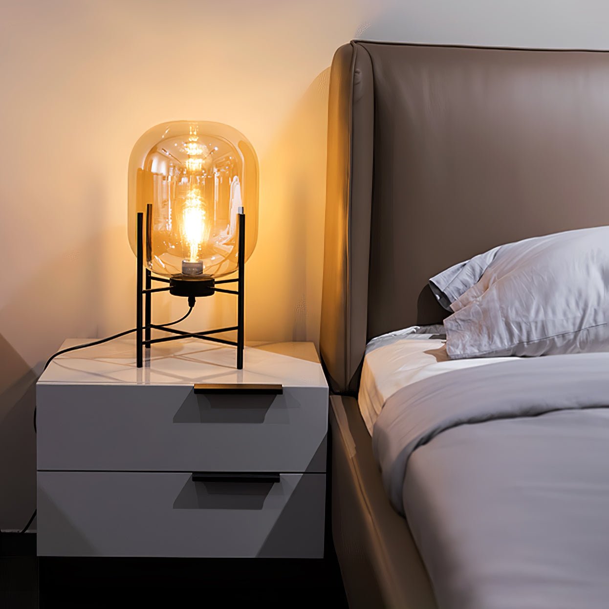 Oda Table Lamp | Hand-Blown Glass | Available in Clear, Grey, Amber, Light Blue