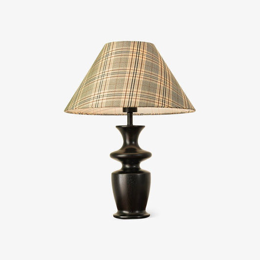 Oliver Table Lamp | Black Wooden Base | Plaid Fabric Shade