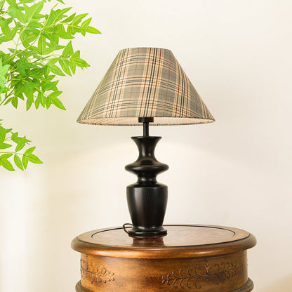 Oliver Table Lamp | Black Wooden Base | Plaid Fabric Shade