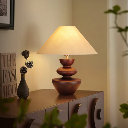 Ombra Totem Table Lamp | Wooden Base | Linen Shade | 40cm Diameter