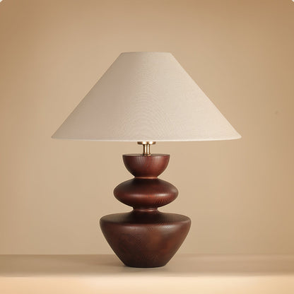 Ombra Totem Table Lamp | Wooden Base | Linen Shade | 40cm Diameter