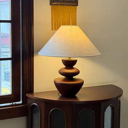 Ombra Totem Table Lamp | Wooden Base | Linen Shade | 40cm Diameter