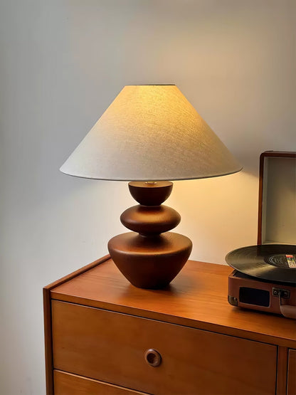 Ombra Totem Table Lamp | Wooden Base | Linen Shade | 40cm Diameter