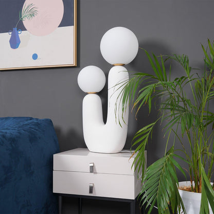 Ceramic Table Lamp | Organic Sculptural Design | White & Terra Cotta