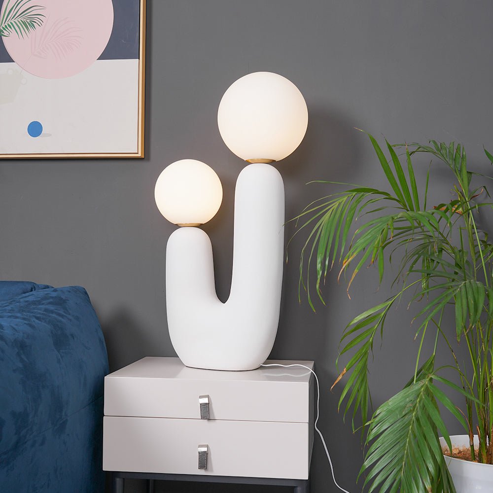 Ceramic Table Lamp | Organic Sculptural Design | White & Terra Cotta