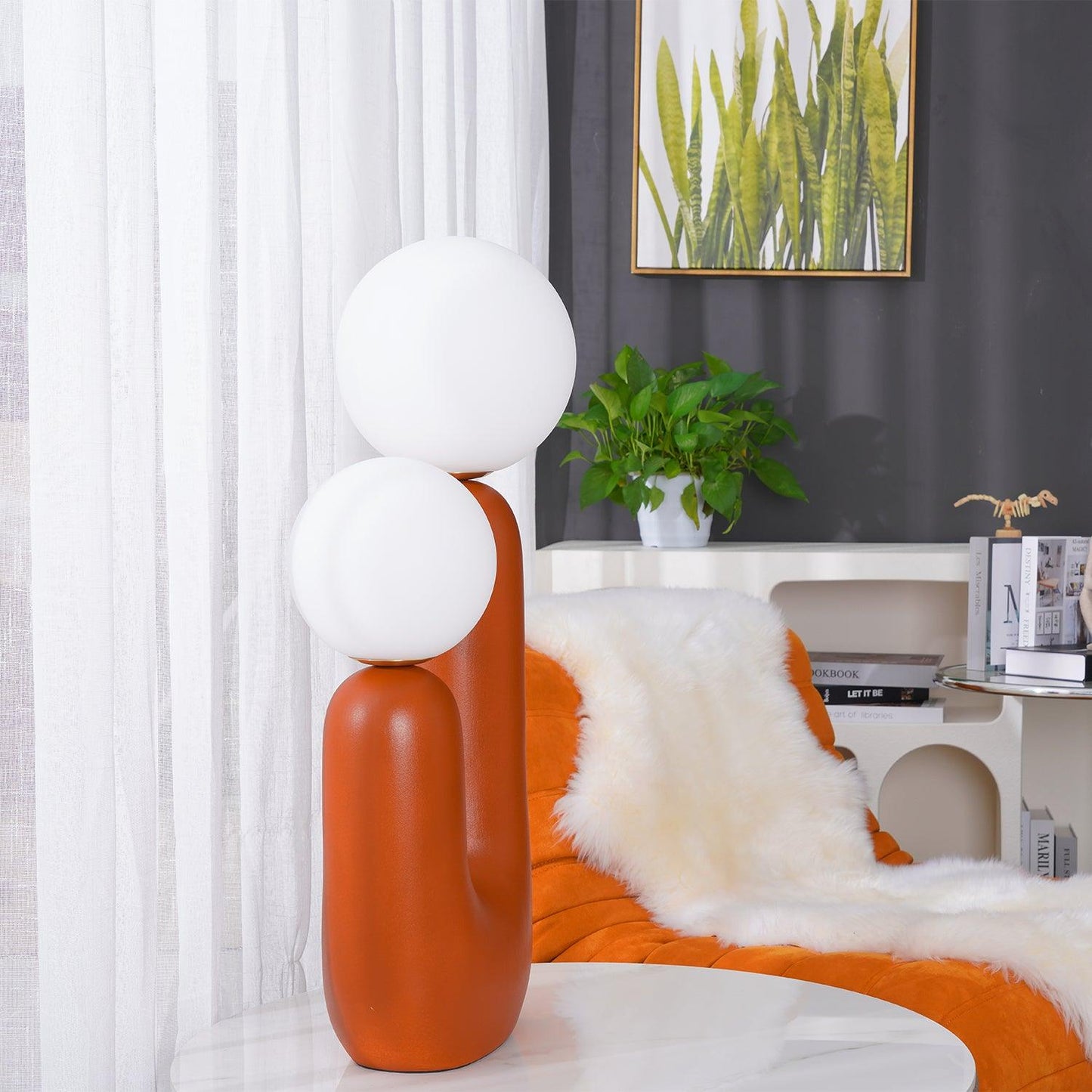 Ceramic Table Lamp | Organic Sculptural Design | White & Terra Cotta