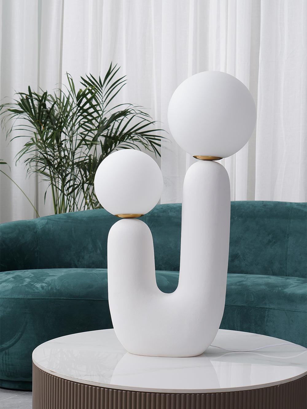 Ceramic Table Lamp | Organic Sculptural Design | White & Terra Cotta