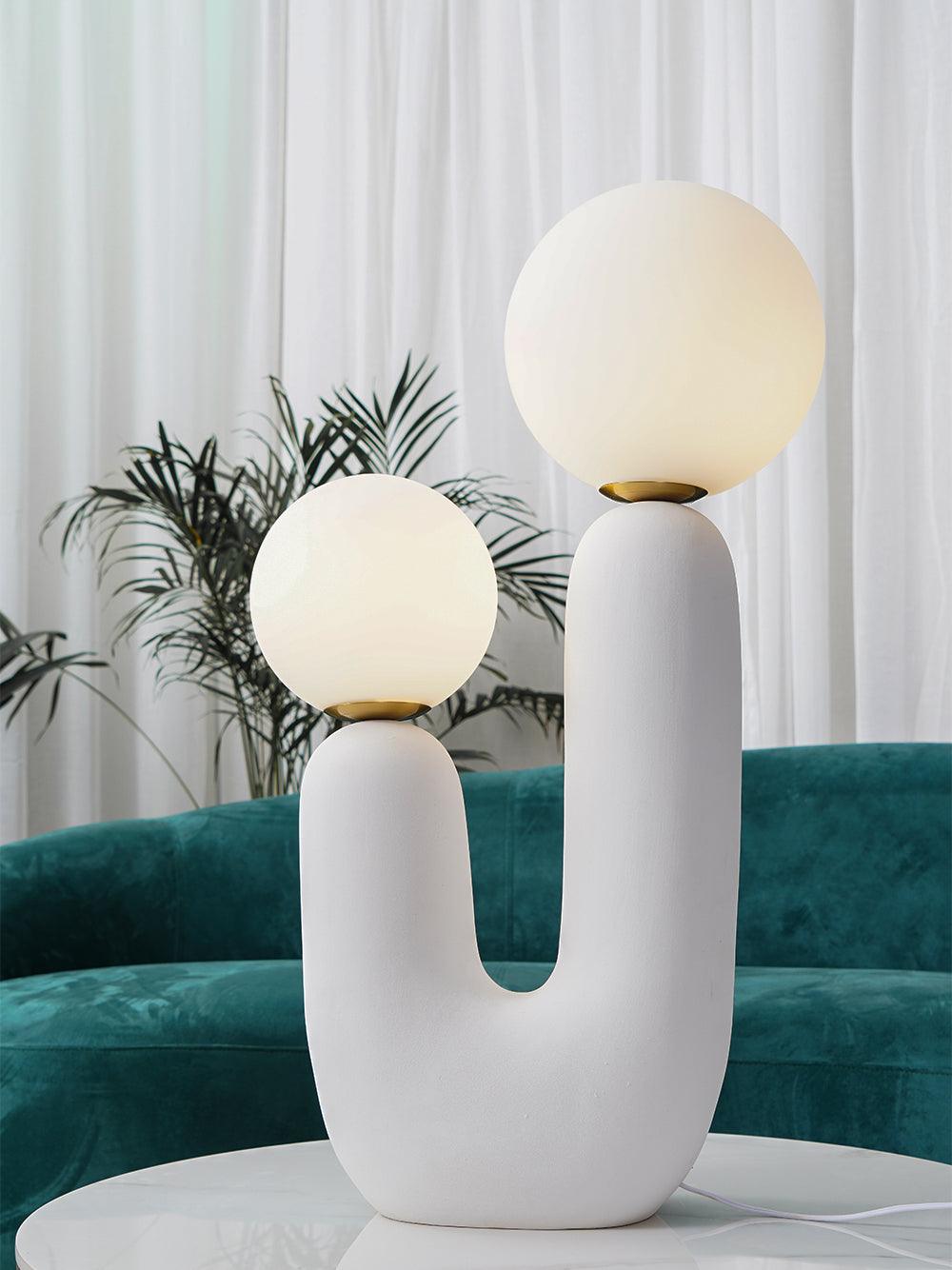 Ceramic Table Lamp | Organic Sculptural Design | White & Terra Cotta