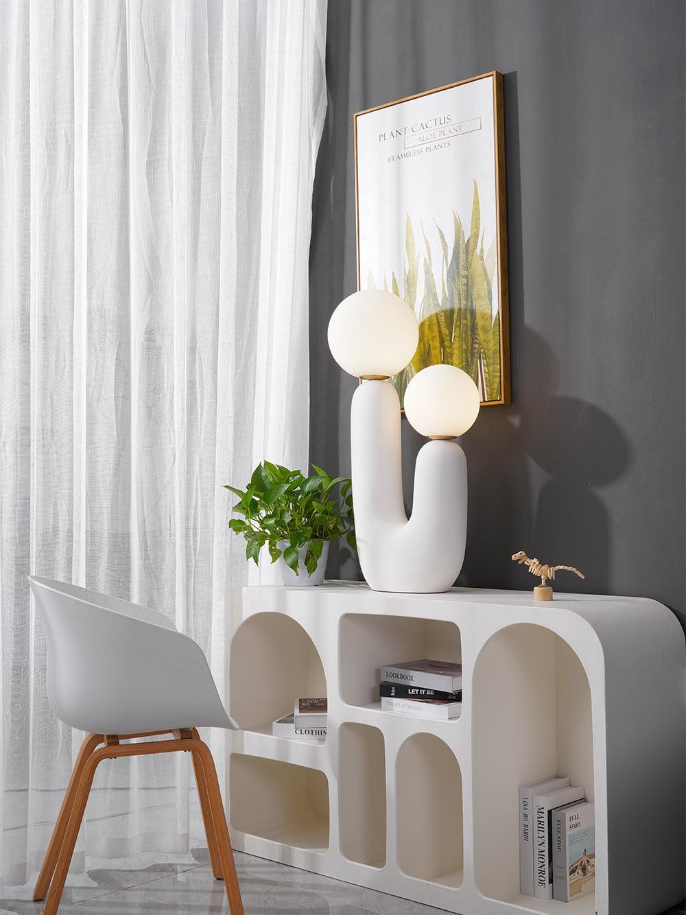 Ceramic Table Lamp | Organic Sculptural Design | White & Terra Cotta