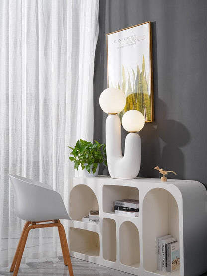 Ceramic Table Lamp | Organic Sculptural Design | White & Terra Cotta