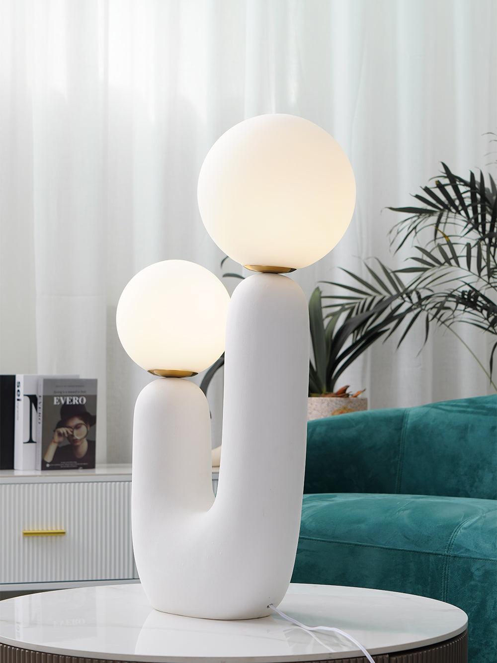 Ceramic Table Lamp | Organic Sculptural Design | White & Terra Cotta