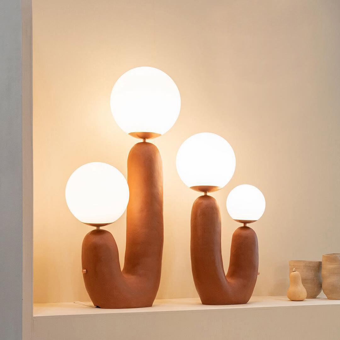 Ceramic Table Lamp | Organic Sculptural Design | White & Terra Cotta