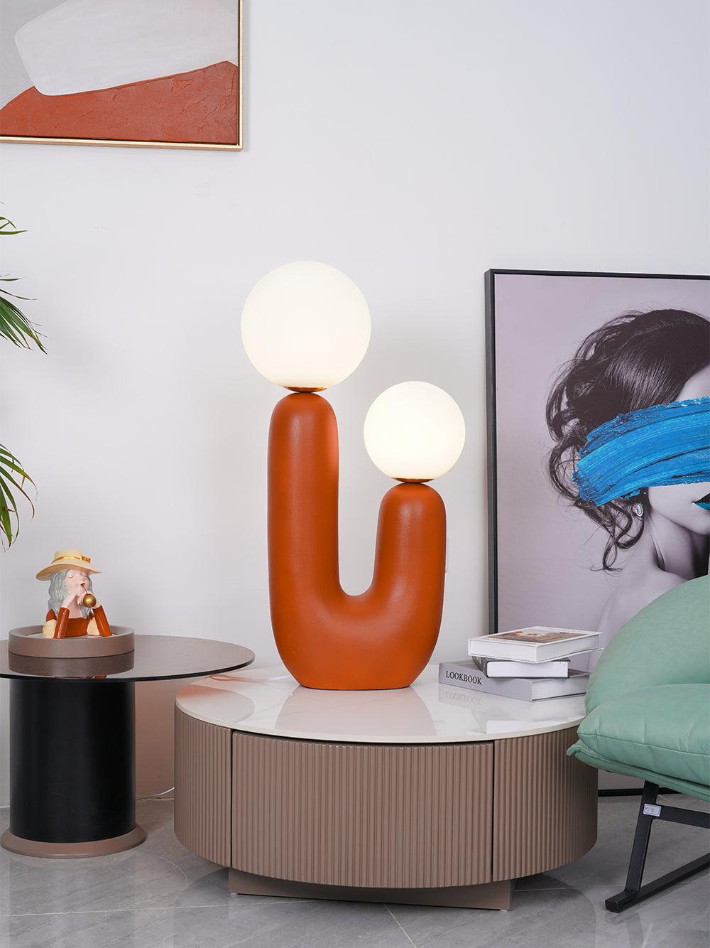 Ceramic Table Lamp | Organic Sculptural Design | White & Terra Cotta