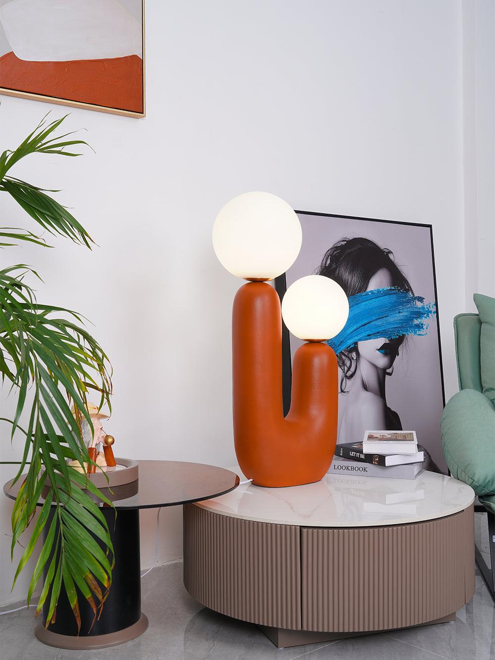 Ceramic Table Lamp | Organic Sculptural Design | White & Terra Cotta