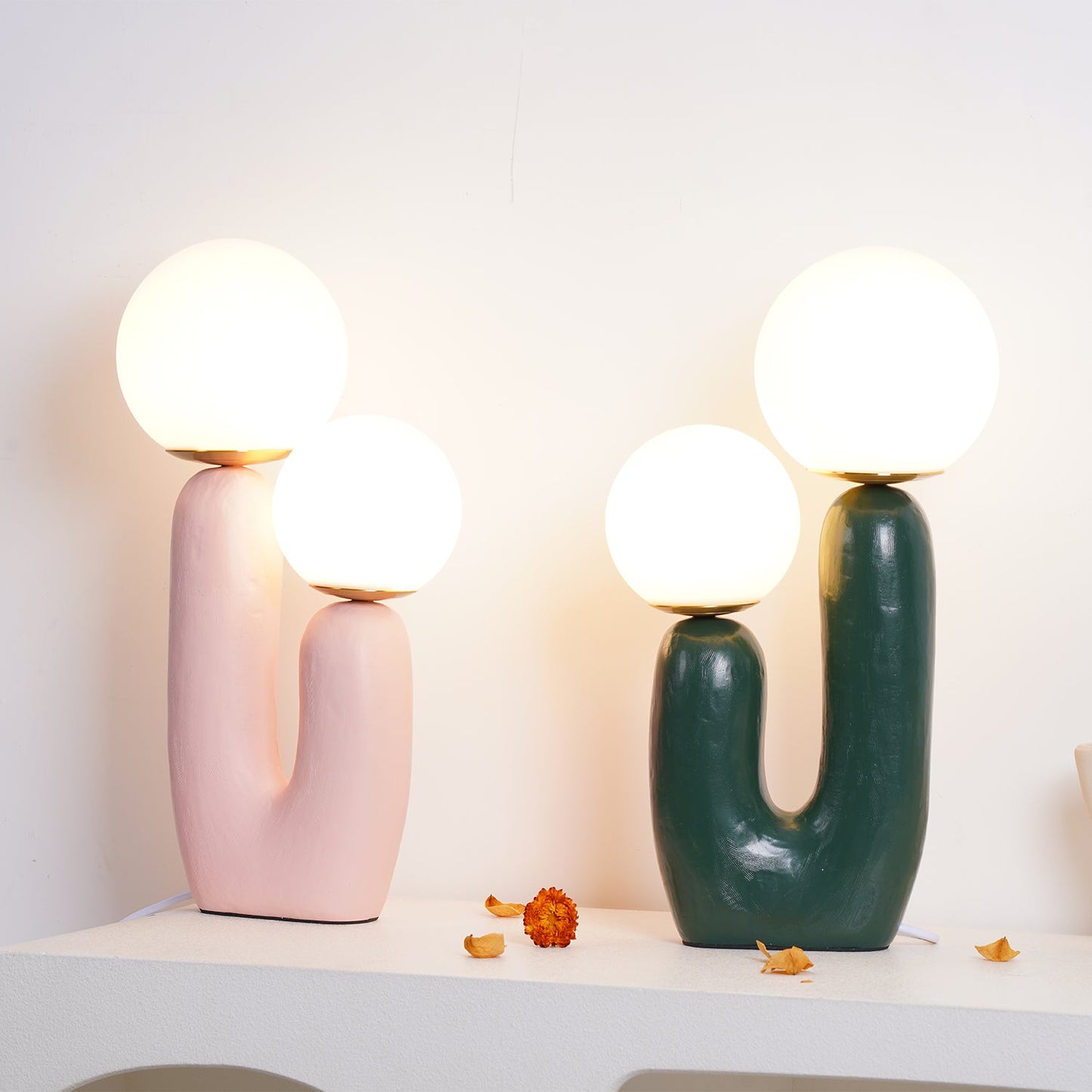 Rough Table Lamp | Resin & Metal | Green, Pink, Terra Cotta, White