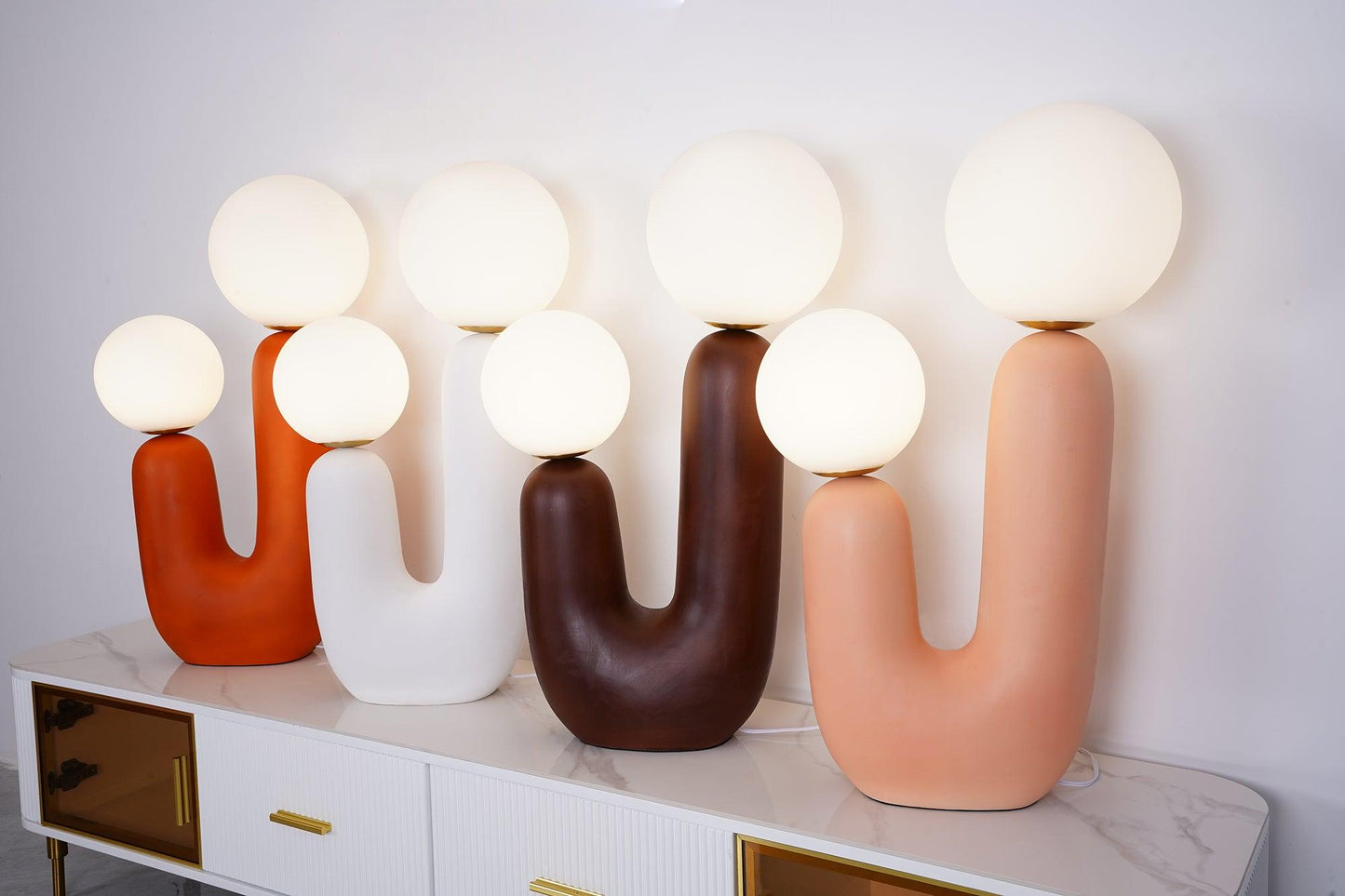 Ceramic Table Lamp | Organic Sculptural Design | White & Terra Cotta