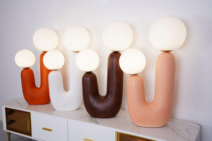 Ceramic Table Lamp | Organic Sculptural Design | White & Terra Cotta