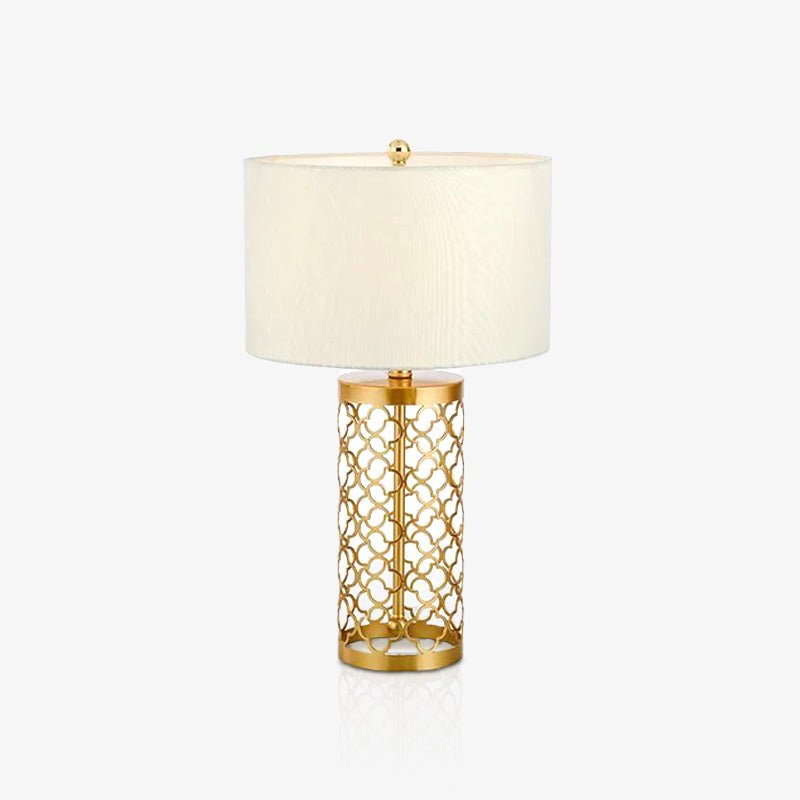 Openwork Table Lamp | Gold Metal Base | Satin Lampshade